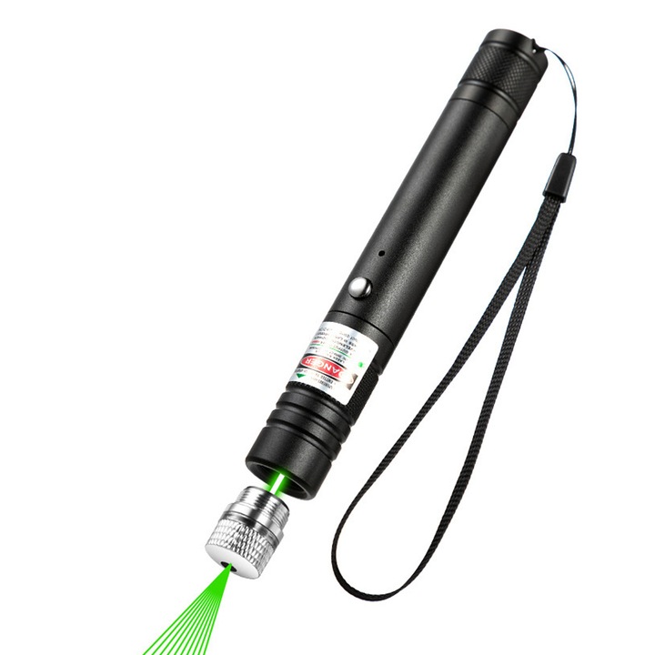 Лазерна показалка с USB зареждане, 2000 м, алуминий, зелен/черен
