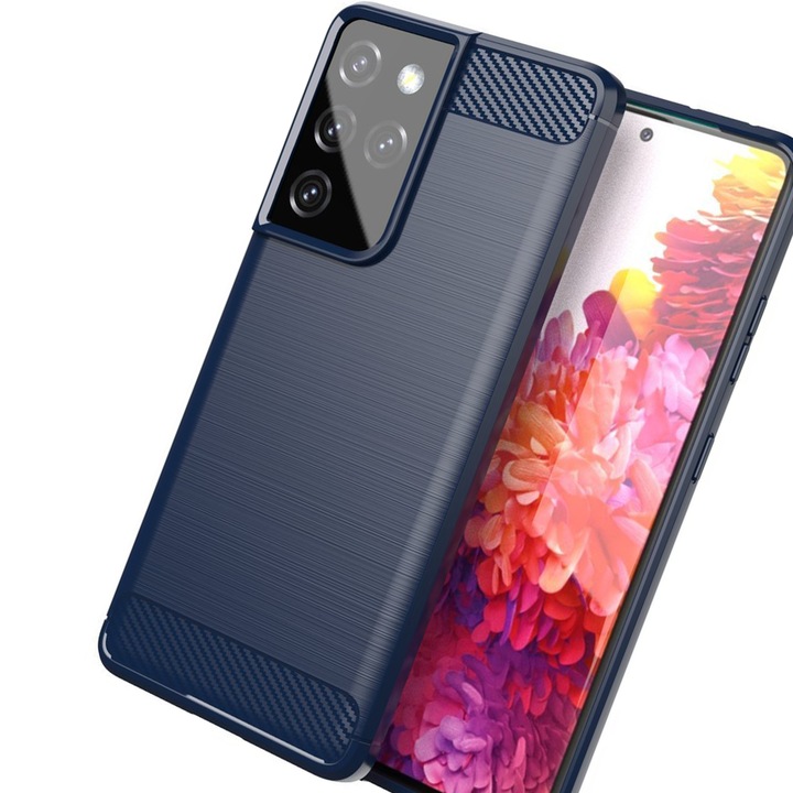 Husa telefon Hurtel Carbon Case, absorbtie socuri, margini ridicate, albastru, Samsung Galaxy S21 Ultra 5G