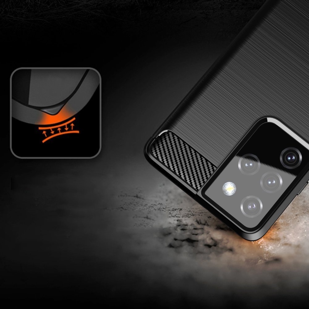 Husa telefon Hurtel Carbon Case, absorbtie socuri, margini ridicate, albastru, Samsung Galaxy S21 Ultra 5G