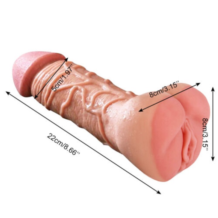Dupla 3D maszturbátor, valósághű, TPR, vagina és dildó, sokszínű