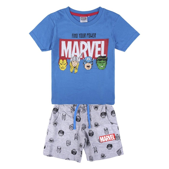 Complet de vara, maneca scurta, bumbac, Avengers 25306, Albastru