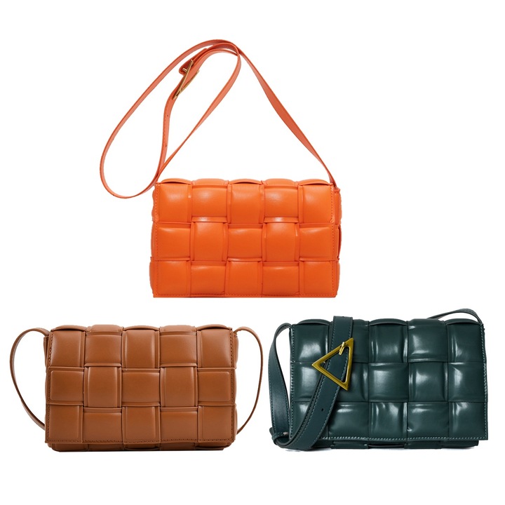 Jormftte női szőtt válltáska, méretei 24x15x7 cm, sötétzöld+barna+narancssárga színű, mágneses zárral