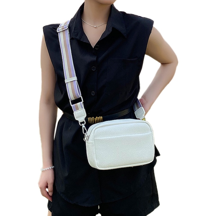 Kis crossbody táska, nőknek, BGHYHYHI, széles pánt, fehér, 23x14x7cm