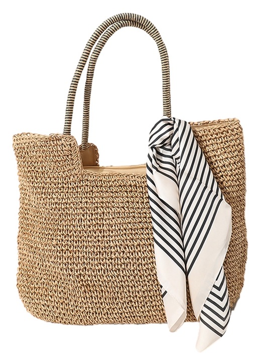 Плажна чанта BGHYHYHI, сламена материя, бежова, 44x31см