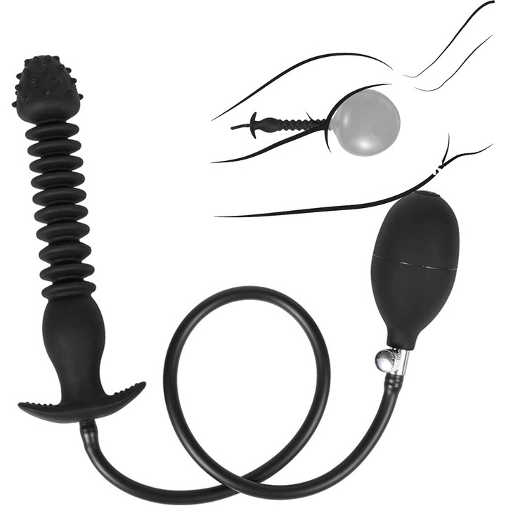 Felfújható anális játék, szilikon, fekete