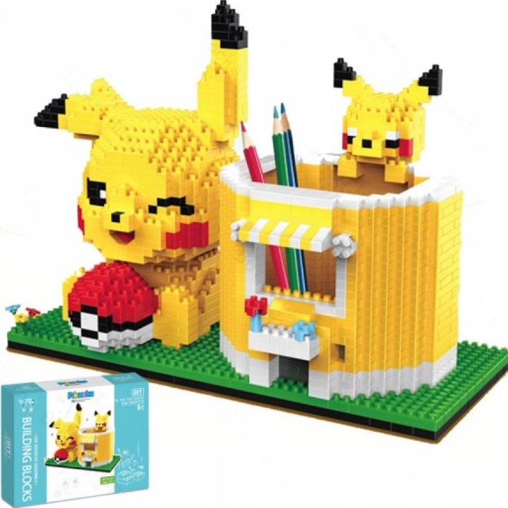 OEM 3D építőkészlet, Pikachu, 1502 db, asztali írószertartó, fiúknak, 10 év