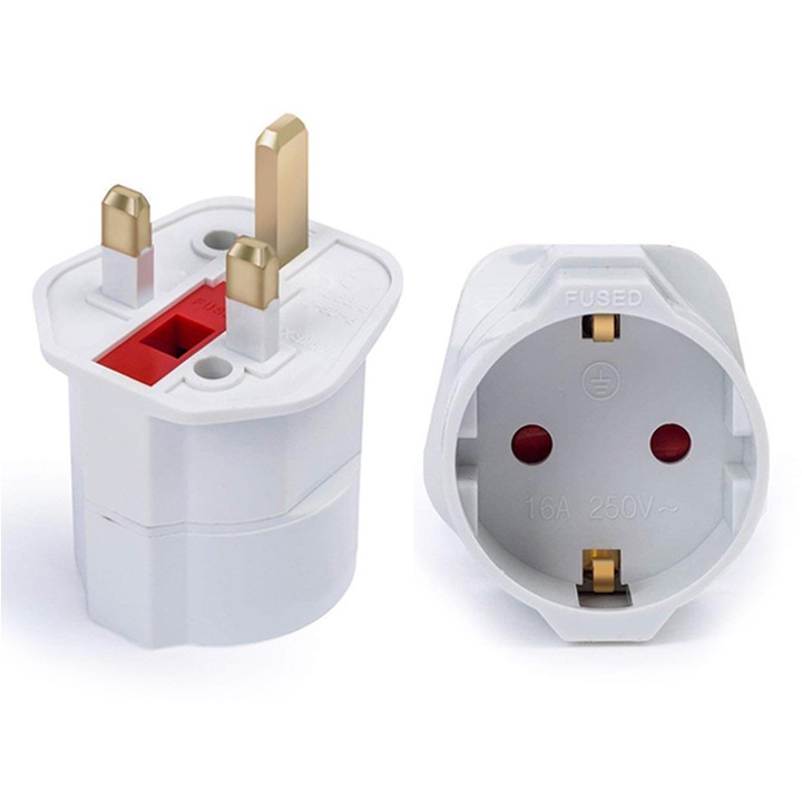 2 db EU-UK csatlakozó adapter készlet, Biztonsági csomag, ABS, Fehér