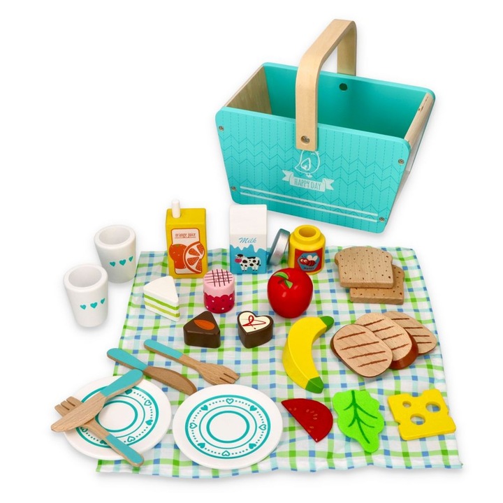 Set de picnic pentru copii, Lelin, lemn, multicolor, 23.5x15x21cm