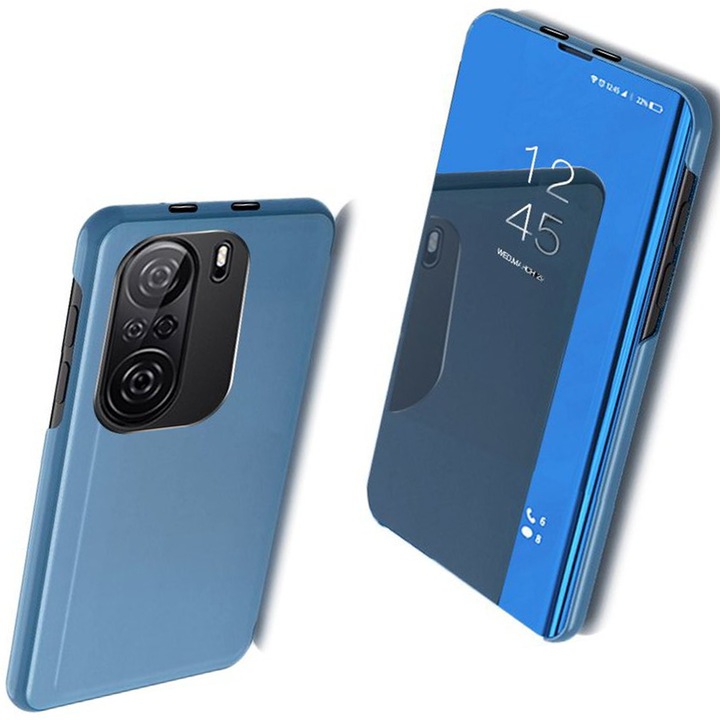 Husa telefon Hurtel Clear View Case, protectie margini, functie stand, albastru, Xiaomi Redmi K40 Pro+/K40 Pro/K40/Poco F3