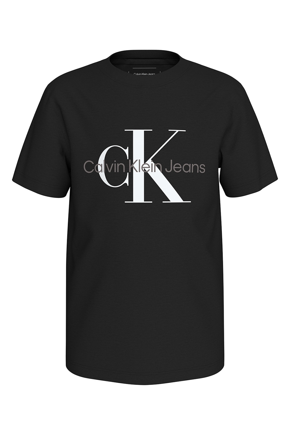 CALVIN KLEIN, Tricou cu decolteu la baza gatului si imprimeu logo, Negru, 116 CM
