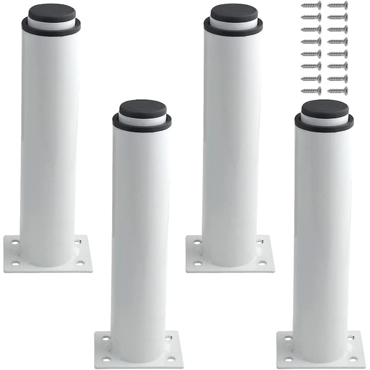 Set 4 picioare reglabile pentru mobila JVTHKY, Otel, 18-32cm, Alb, 300kg