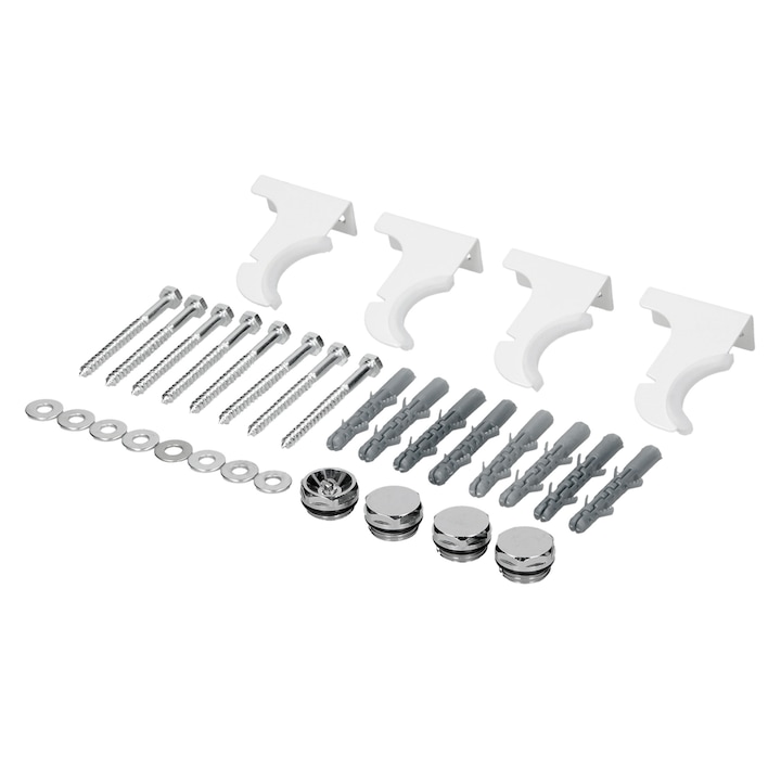 Kit de montaj alb pentru calorifere de baie/living Luxebath modele drepte sau curbate, suport suspendare radiator de perete, set material/accesorii instalare uscator, incalzitor port-prosop