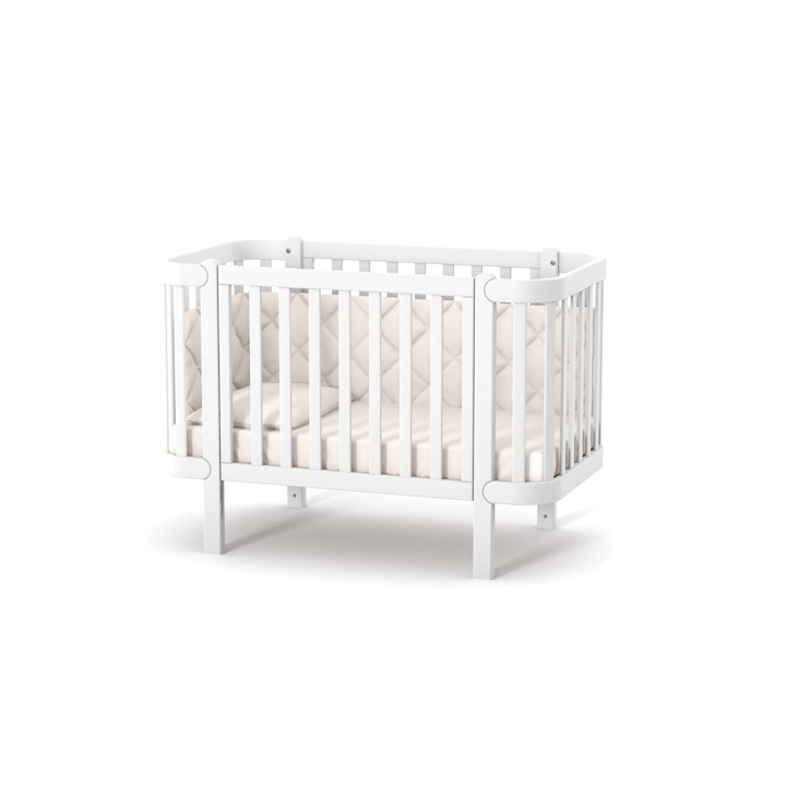 Patut pentru copii, 120×60 cm, alb, din lemn masiv de fag, 0-4 ani, LD5 Monaco, inaltimea saltelei reglabila in 4 nivele, laterala detasabila