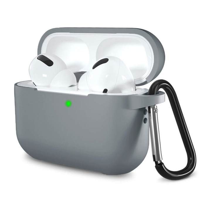 Husa de protectie cu carabina pentru Apple Airpods Pro 1 / 2, termoplastic flexibil, Gri