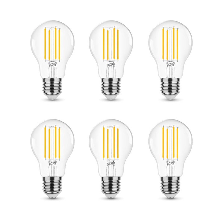 Комплект от 6 LED крушки с нажежаема жичка, E27, A70, 17W (150W еквивалент), 4000K, NW, неутрална светлина, 2452 lm, MODEE, енергиен клас D