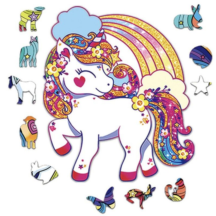 Trifox fa 3D puzzle, 84 darabos készlet, egyszarvú motívum, tarka, felnőtteknek