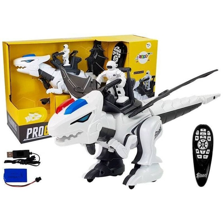 Robot Dinozaur Interactiv Import ProNice, Control Vocal, Programabil, Alb, 46x40x22cm