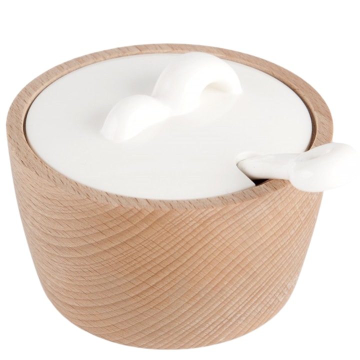 Set bol de zahar, ProNice, lemn, 12x14x9cm, alb