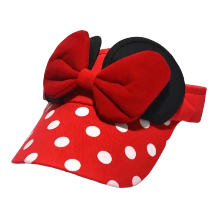 Sapca copii rosie cu buline, funda si urechiuse cu design Minnie Disney 46 -52cm