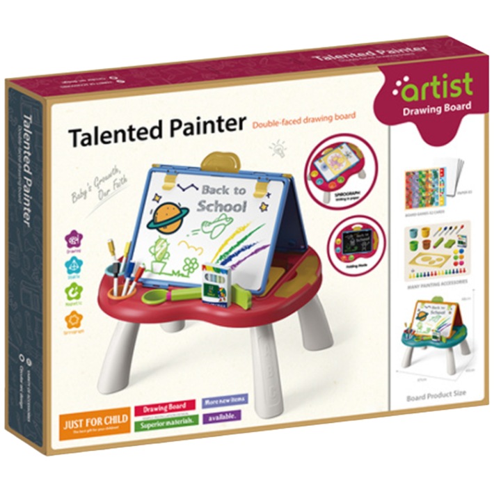 Set masa de desen 2in1, maksik, cu accesorii, 50x42x50cm, multicolor