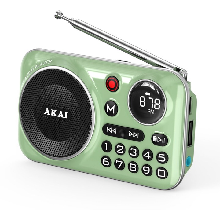 Akai APR-500 hordozható rádió, USB, zöld