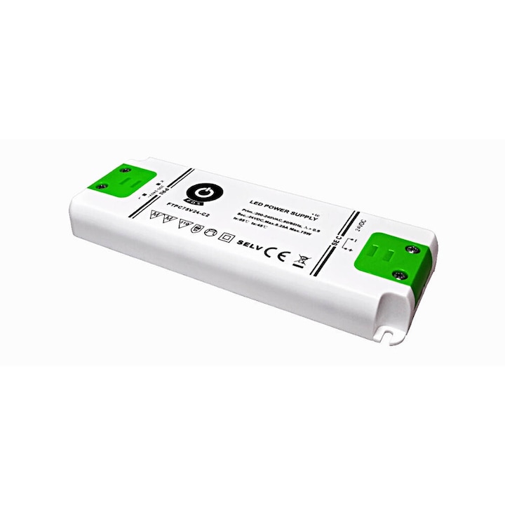 Sursa de alimentare pentru LED, POS, Plastic, 24V/3.13A, 75W, 159.9x57.8x18mm, Alb/Verde