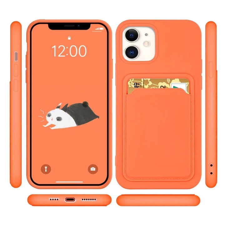 Husa telefon Hurtel Card Case, compartiment carduri, portocaliu, compatibil cu iPhone 12 Pro Max