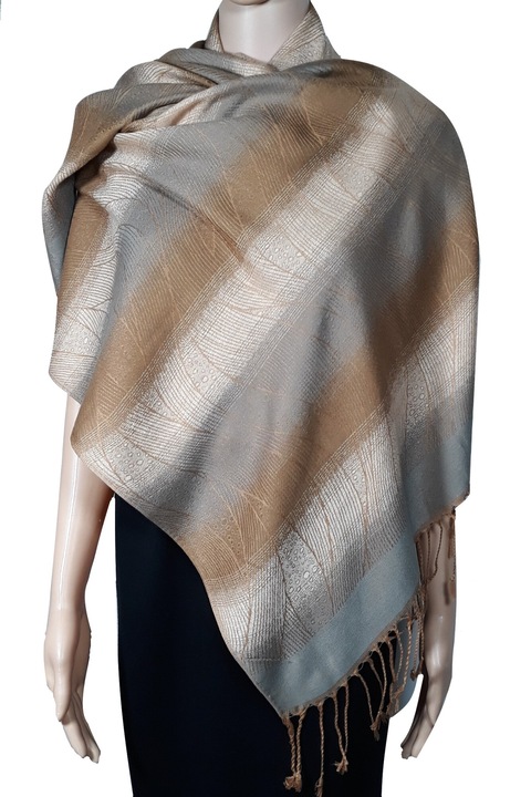 Дамски шал, пашмина, кафяво/кремаво, 180 х 70 см