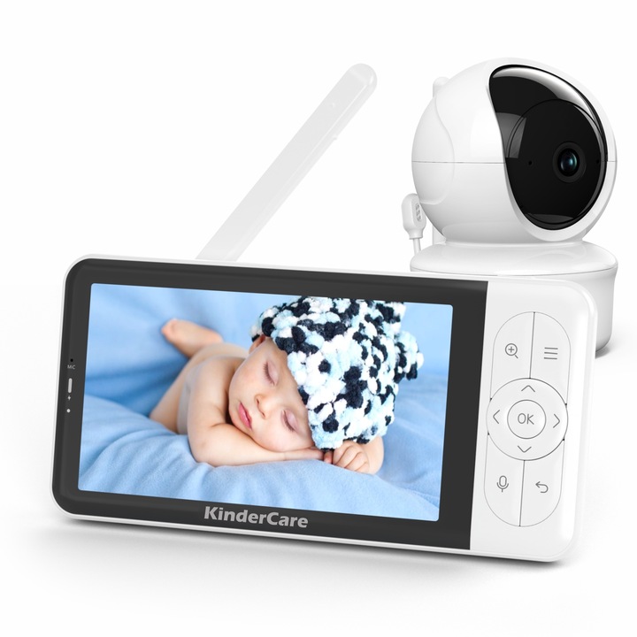 Бебефон WiFi 4 в 1 LikeSmart KinderCare 4k 5", приложение за телефон/таблет, 355°/120° завъртане, USB Type-C, нощно виждане, двупосочен звук, AI температура, разпознаване на звук и движение, бял