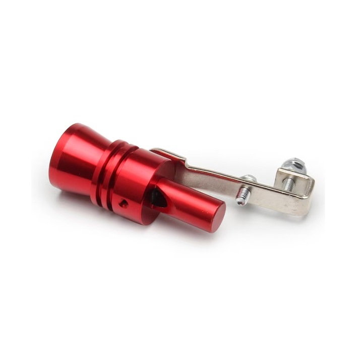 Fluier teava evacuare auto/moto, aluminiu rosu, efect sonor turbo, usor de montat