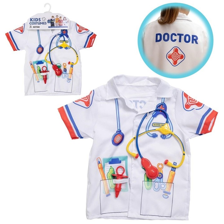 Costum de doctor cu stetoscop si seringa, Askato, 3ani+, 60x2.5x40cm