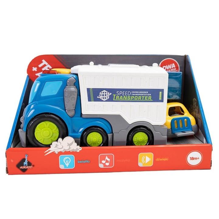 Set masinute Askato, 2 in 1, efecte luminoase si sonore, Plastic, Multicolor