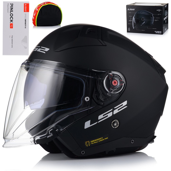 Casca moto cu ochelari integrati, LS2 OF603, Negru mat, ECE 22.06, Protectie UV, Pinlock, 2XL 63-64 cm