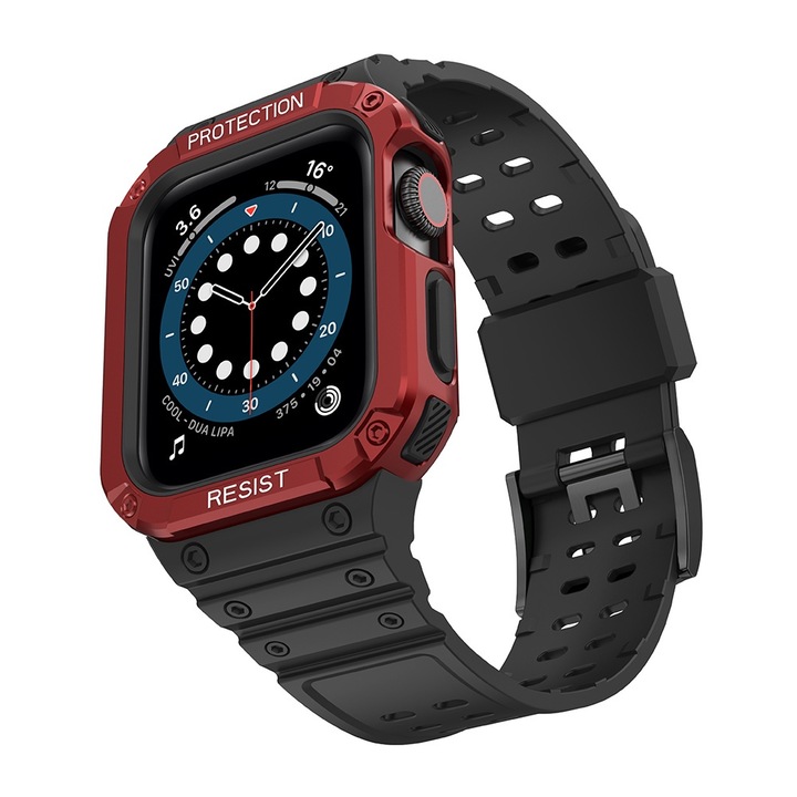 Hurtel sport tok és szíj Apple Watch 7/6/5/4/3/2/SE-hez, ütésálló, fekete, 41/40/38mm