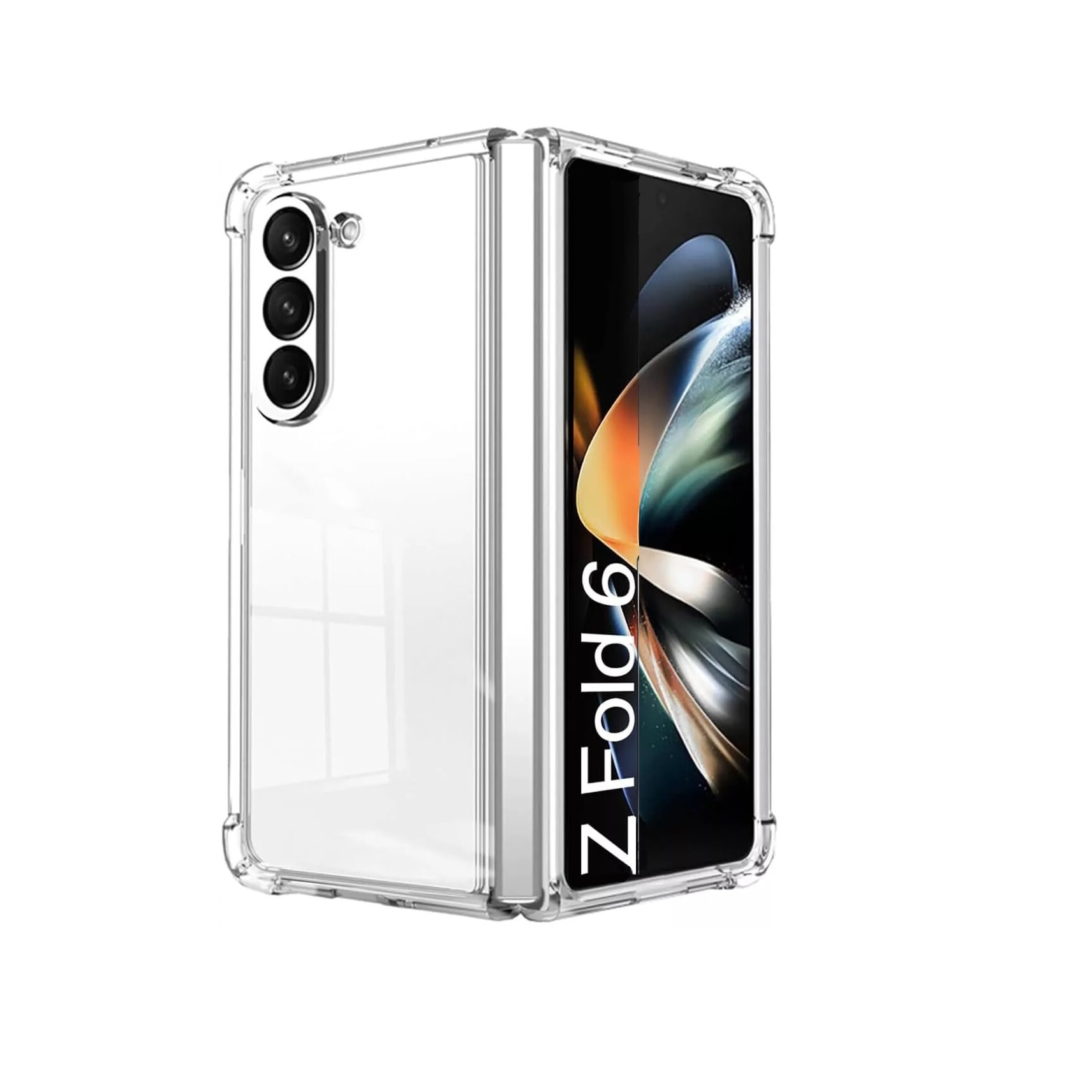 Husa protectie compatibila cu Samsung Galaxy Z Fold 6, Antisoc, Premium Quality, transparenta din silicon si policarbonat, 2 piese