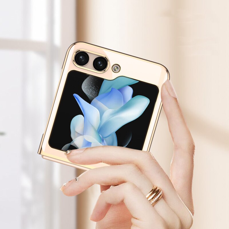 Husa pentru Samsung Z Flip 6 DaDen® Luxury, Ultra Protectie, Transparent cu margini aurii