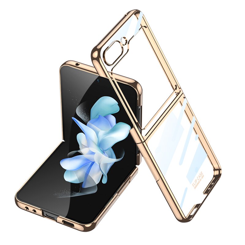 Husa pentru Samsung Z Flip 6 DaDen® Luxury, Ultra Protectie, Transparent cu margini aurii