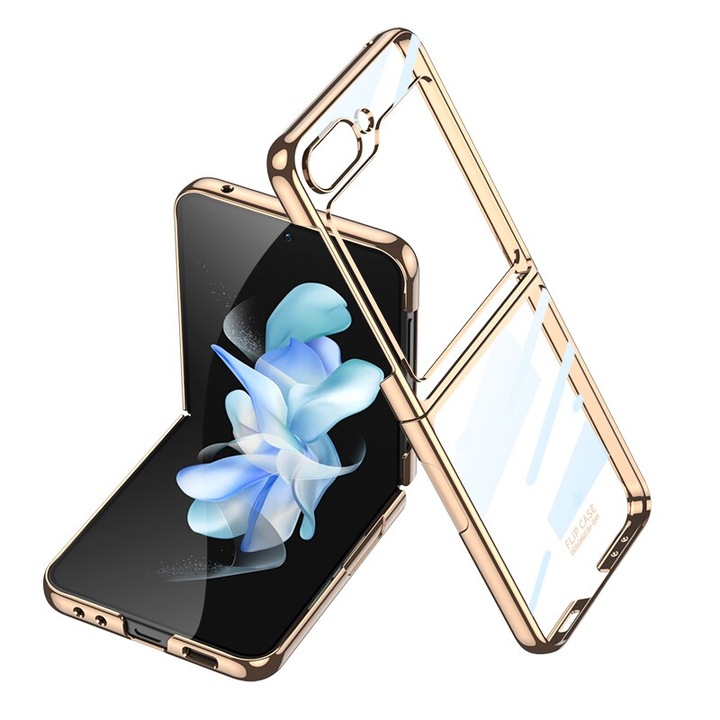 Husa pentru Samsung Z Flip 6 DaDen® Luxury, Ultra Protectie, Transparent cu margini aurii