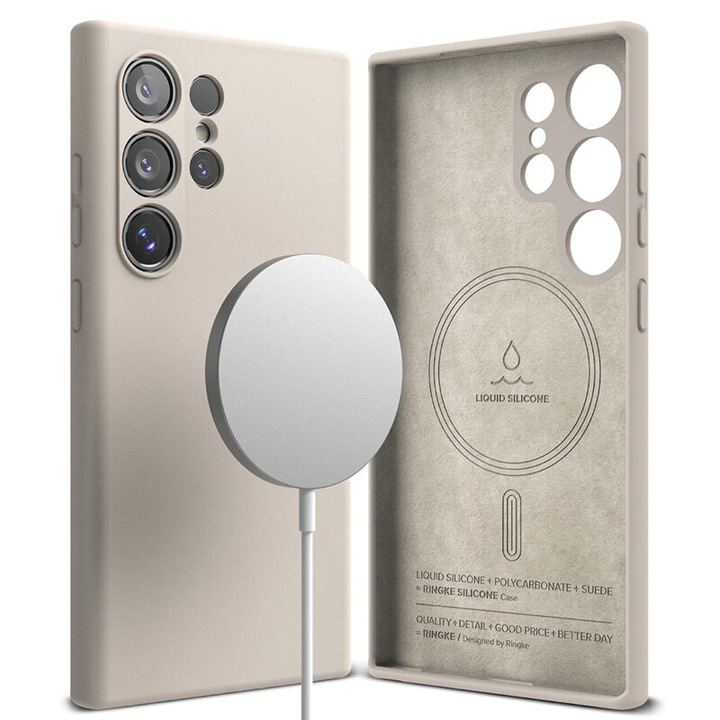 Husa de protectie compatibila cu Samsung Galaxy S24 Ultra, Silicone Magnetic, Bej