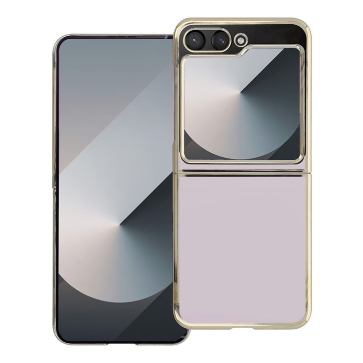 Emphasys tok Samsung Galaxy Z Flip6 / Flip 6 telefonhoz, OPTIM SOLUTON, Rugalmas, átlátszó TPU, elegáns dizájn, arany keret, Optim Protection Core technológia, fémes felületű élek, átlátszó/arany