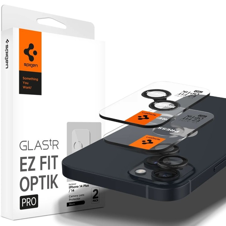 SPIGEN OPTIK.TR “EZ FIT” kameravédő 2 db – iPhone 14 / 14 Plus / 15 / 15 Plus készülékhez – fekete