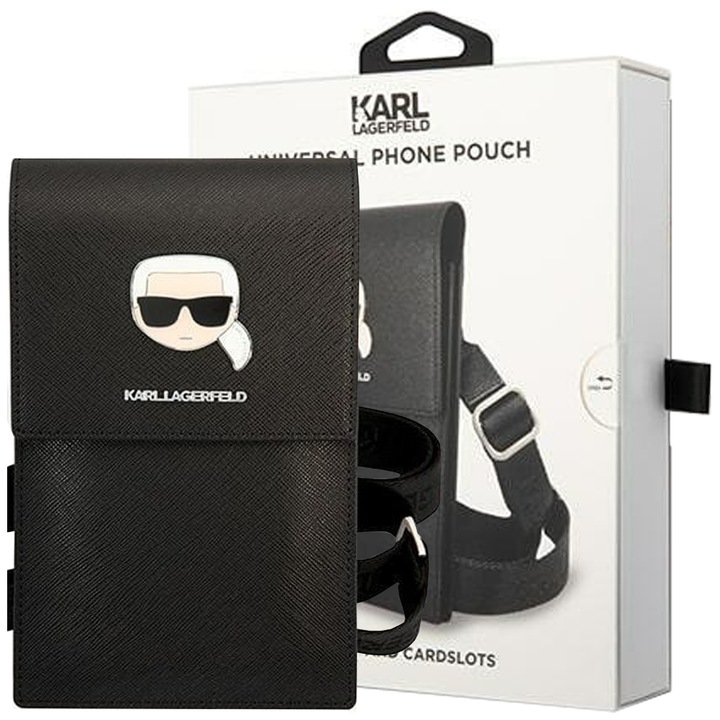 Női telefontáska, Karl Lagerfeld, Ökológiai bőr, Fekete
