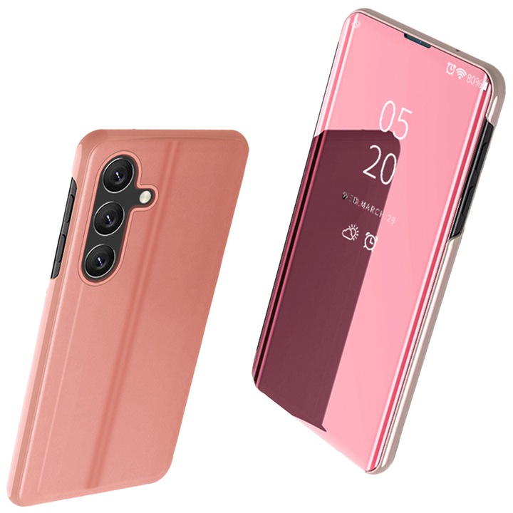 Clear View Case Samsung Galaxy A24 4G Flipes Tok Rózsaszín, Patenttal (9145576275955)
