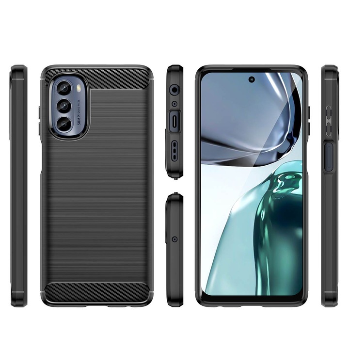 Husa telefon Hurtel Carbon Case, protectie anti-zgarieturi, negru, Motorola Moto G62 5G