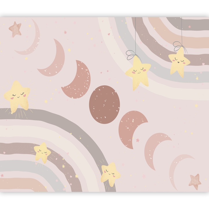 Fototapet Standard - Phases of the Moon Among Stars and Rainbows - 250 x 175 cm
