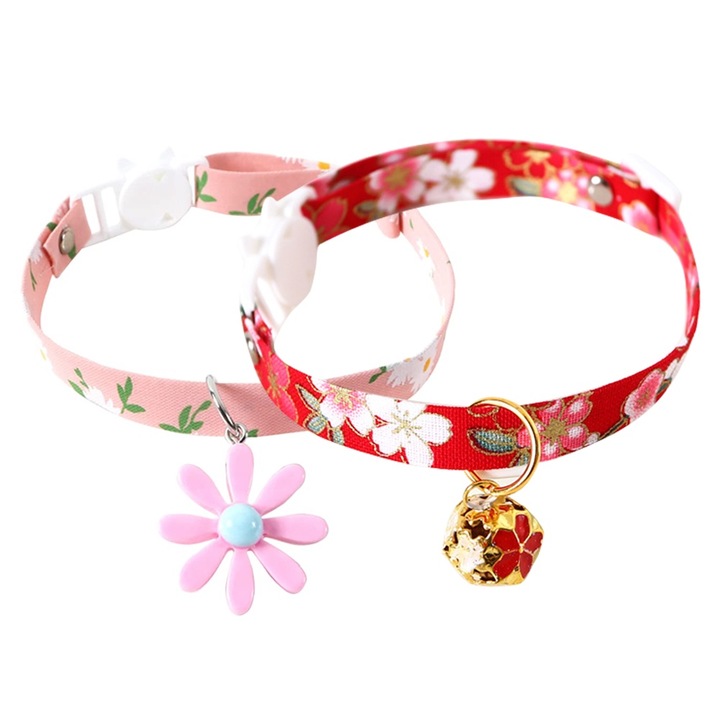 Set 2 Zgarzi pentru pisici, BGHYHYHI, Ajustabil, Clopotel, Design elegant, Multicolor, S
