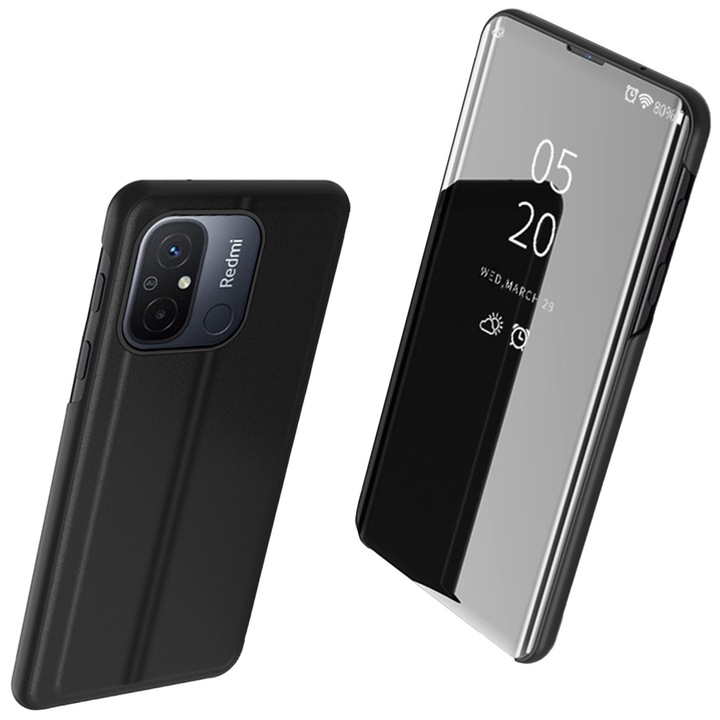 Husa telefon Hurtel Clear View Case, protectie margini, negru, Xiaomi Redmi 11A / Poco C55 / Redmi 12C