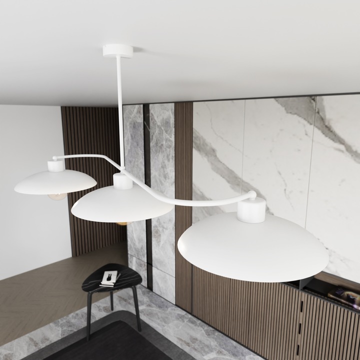 Candelabru FOSTER 3 WHITE modern, unic, alb, metal, abajur sticla