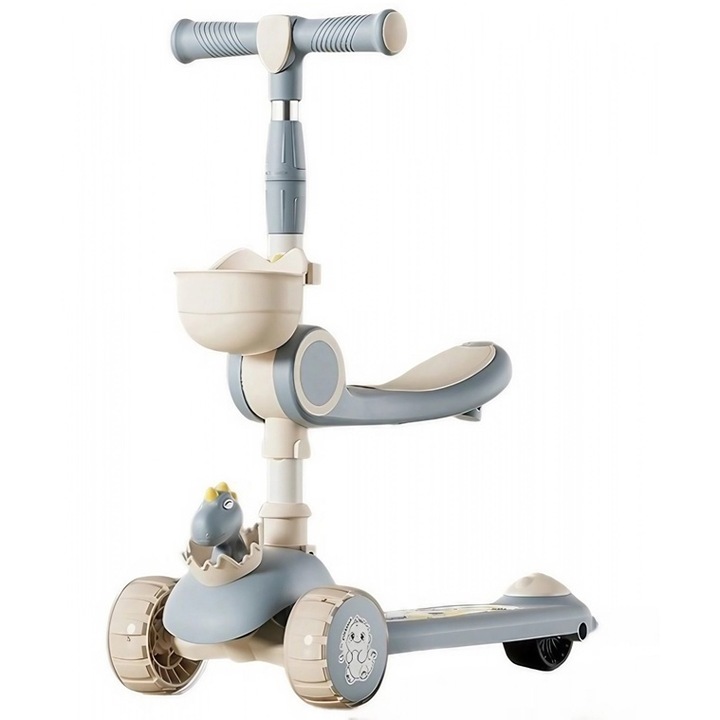 Многофункционална детска тротинетка Commando, сгъваем, регулиране на височината, система за LED осветление, музика, възраст 1-7 години, син