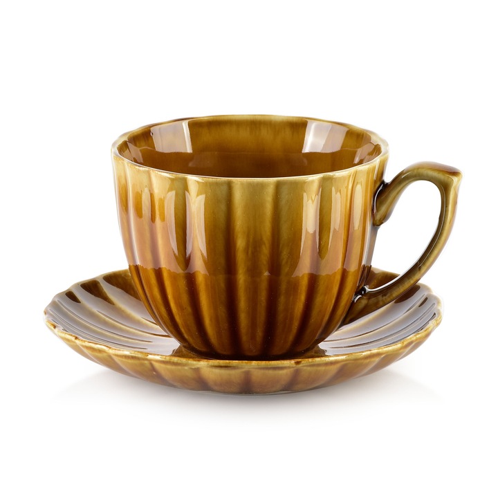 Cana cu farfurioara Affekdesign by Mondex EVIE HONEY, portelan, 300ml